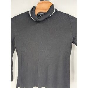 Eileen Fisher Black Long Sleeve Tencel Turtleneck with White trim Sz S